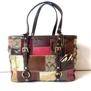 Coach Patchwork Canvas Leather Shoulder Bag Purse 10437 Medium Size